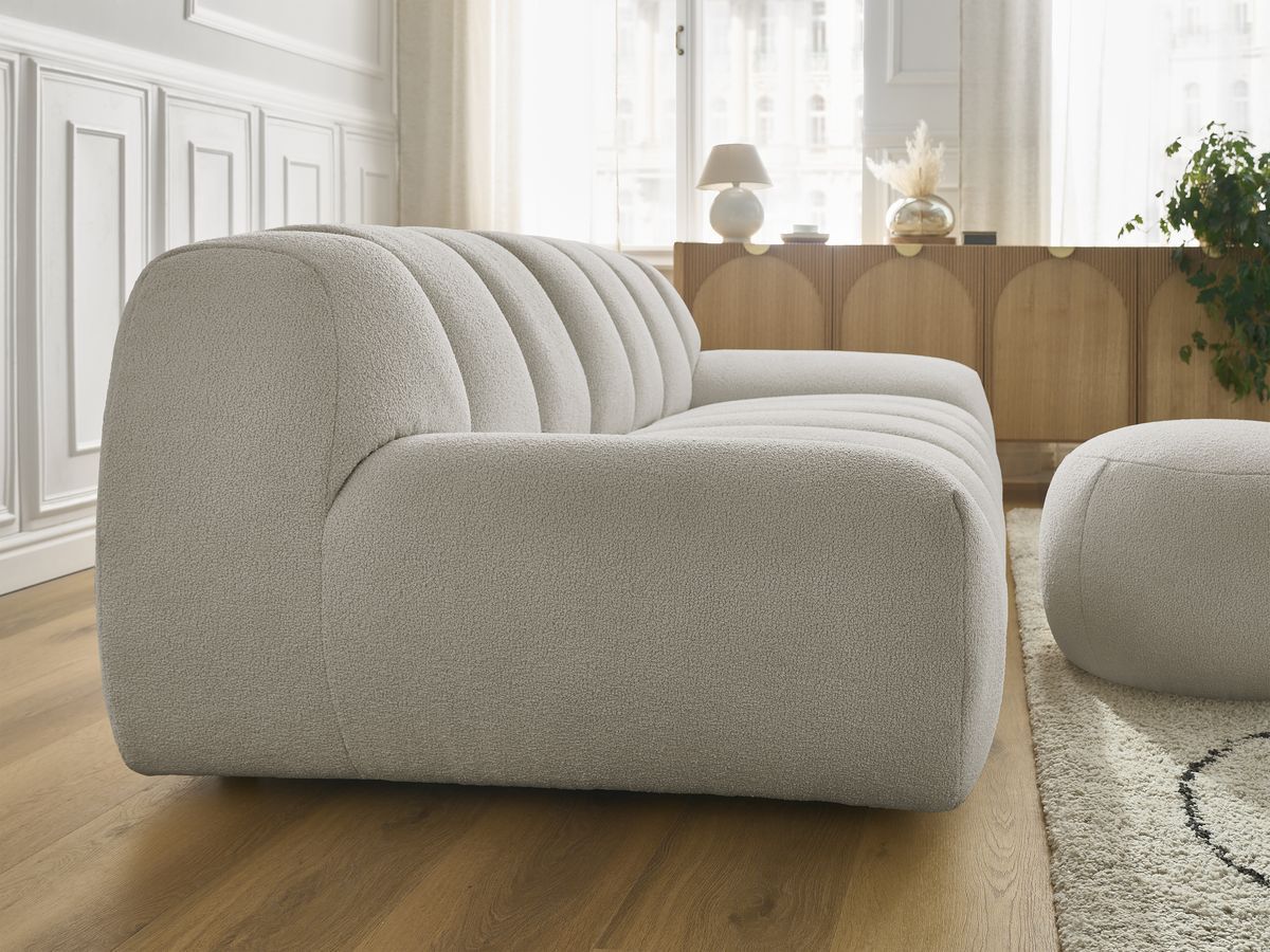 Bobochic Hayden Sofa 3-Sitzer mit Pouf 226 × 107 cm Bouclé-Stoff Taupe