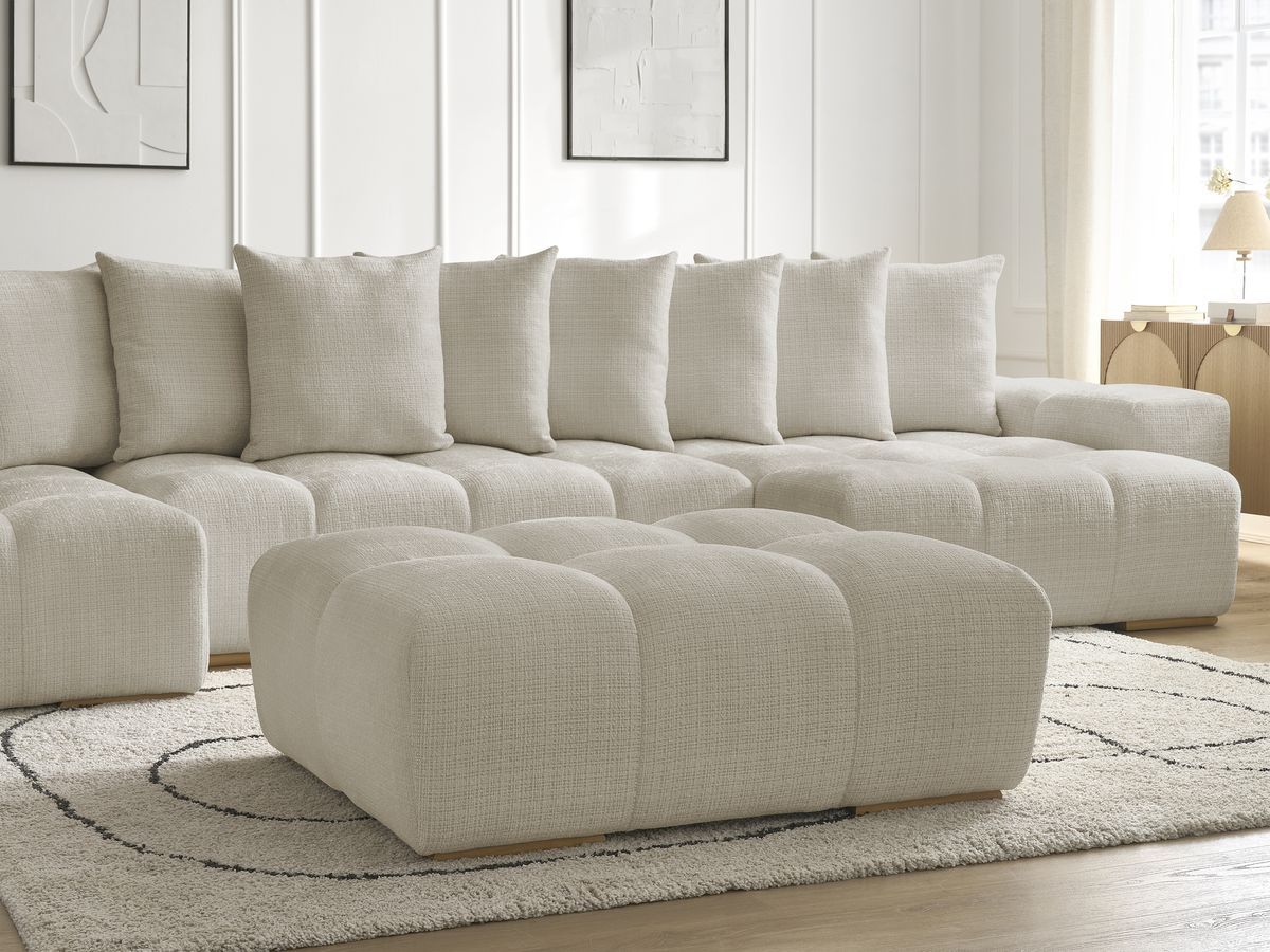 Bobochic Anakin Wohnlandschaft mit Pouf, Liegefläche 137 × 382 cm, 10 Kissen Strukturstoff Beige