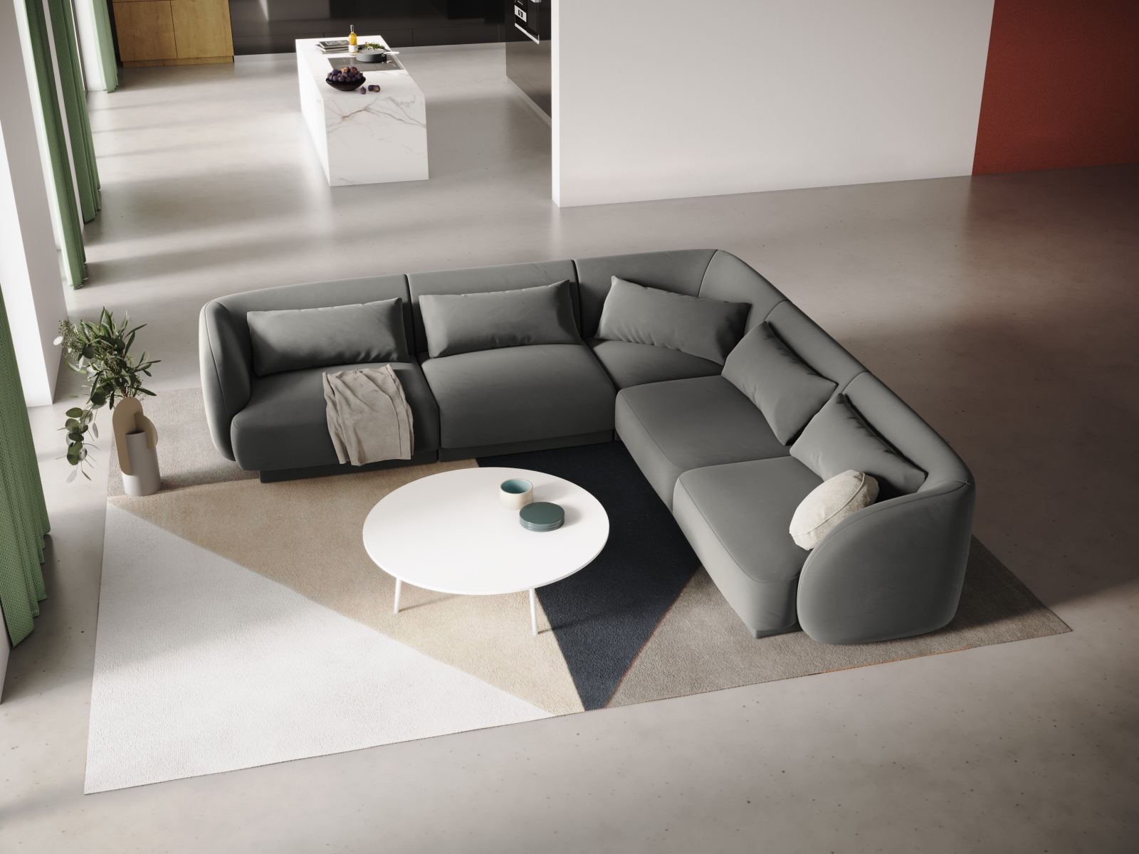 Cosmopolitan Design Wendbares Ecksofa Tulum 5-Sitzer Samt Bluvel Hellgrau
