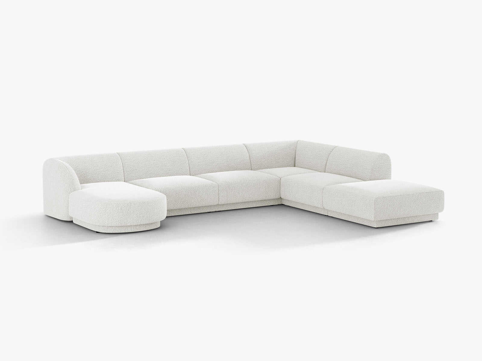 Micadoni Panorama-Ecksofa Miley 6-Sitzer Rechts Boucle Baloo Weiß
