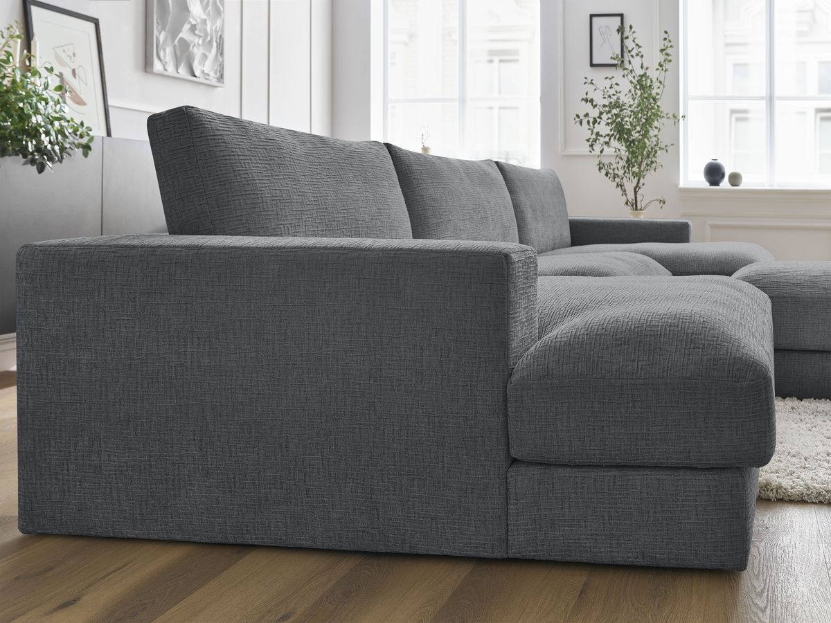 Bobochic Leonard Wohnlandschaft mit Pouf 349 × 159 cm Strukturstoff Dunkelgrau