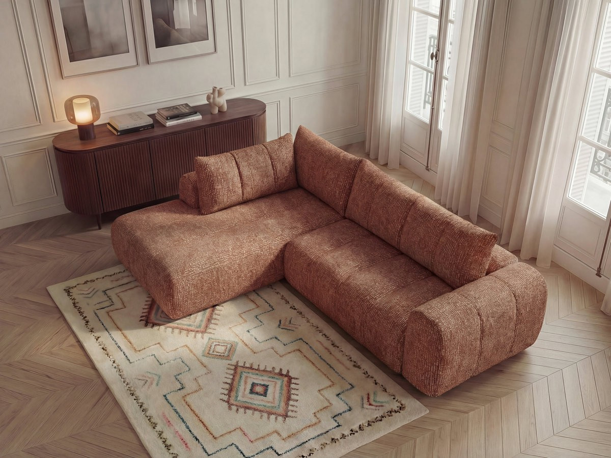 Bobochic Nesty Ecksofa in L-Form, 256 cm Melange-Stoff Orange Ecke links