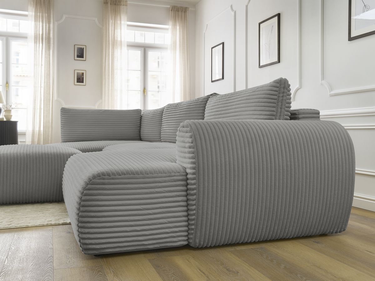 Bobochic Lucien Wohnlandschaft mit Pouf Breitcord weich Dunkelgrau Ecke rechts
