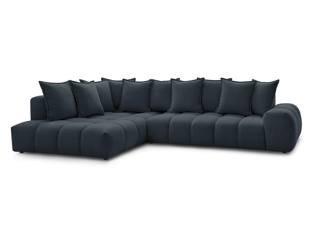 Bobochic Everest Ecksofa, 10 Kissen Strukturstoff Dunkelblau Ecke links
