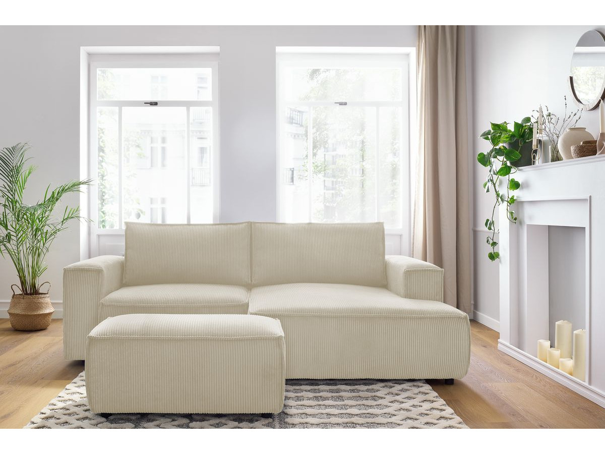 Bobochic Nihad Ecksofa mit Pouf Cordsamt Beige Ecke rechts