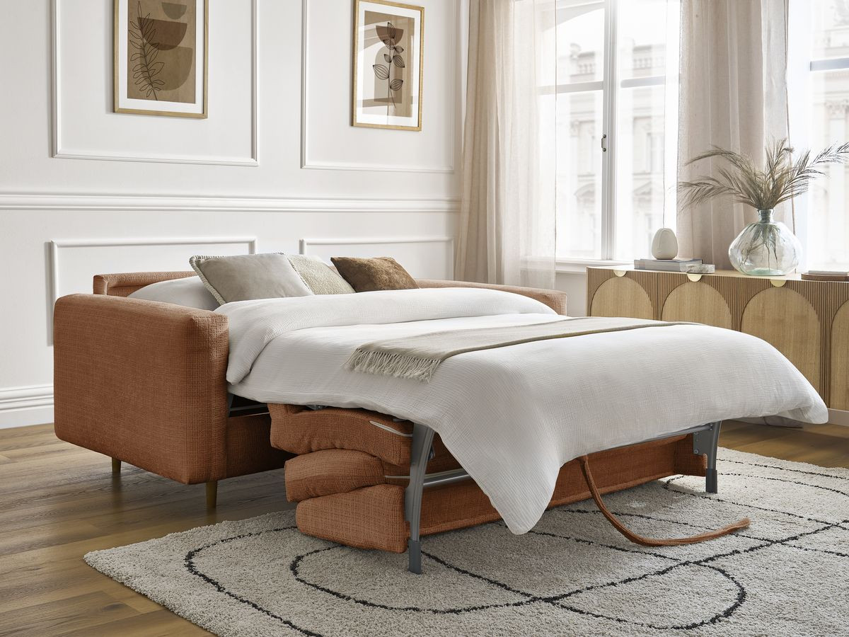 Bobochic Cocoone Schlafsofa 3-Sitzer Strukturstoff Orange, Liegefläche 140 × 200 cm