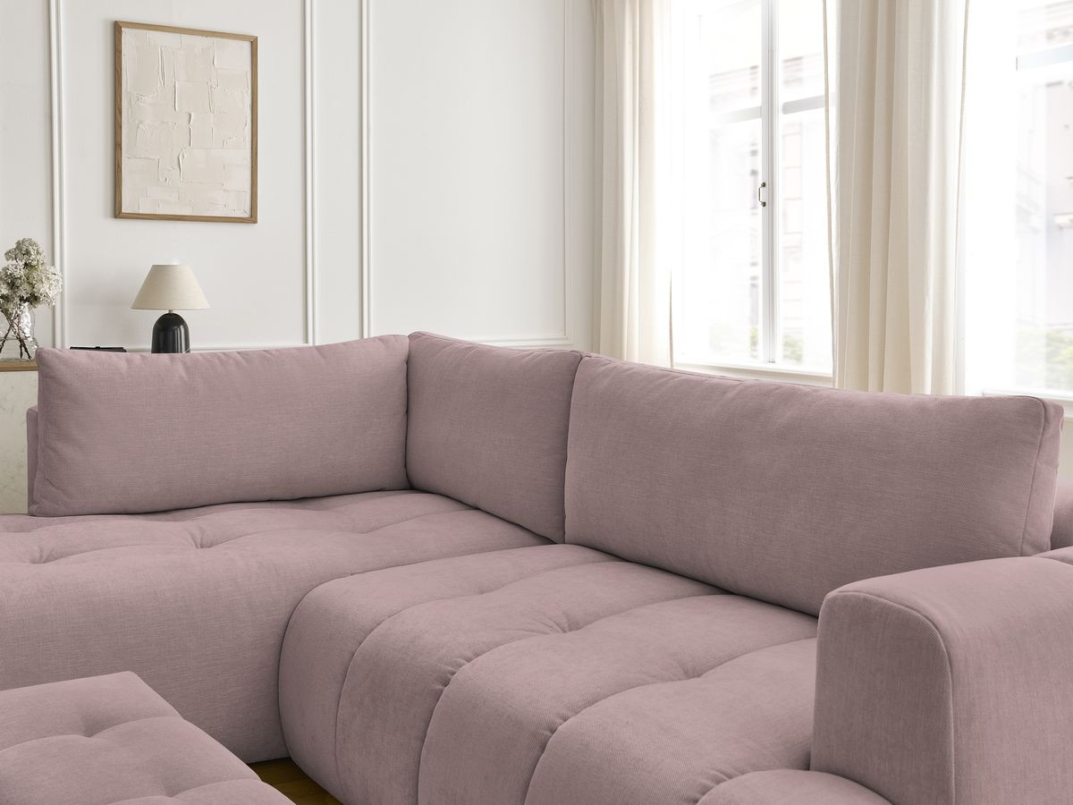 Bobochic Fuji Ecksofa mit Schlaffunktion und Bettkasten und Pouf 282 × 204 cm Stoff Rosa Ecke links