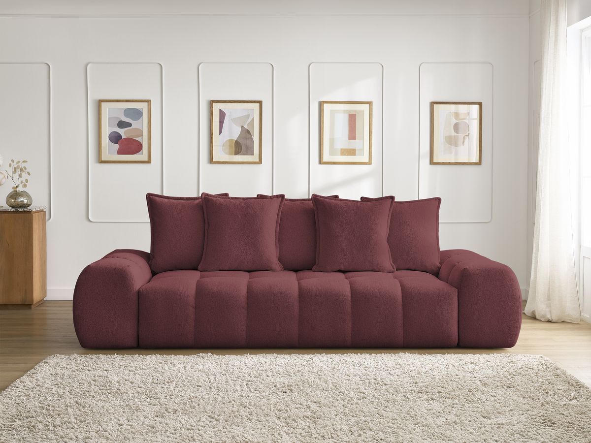Bobochic Everest Sofa 3-Sitzer, 5 Kissen Melange-Stoff Rot