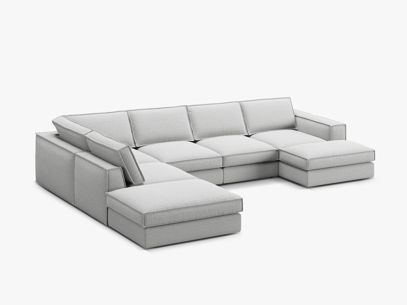 Micadoni modulares Panorama Ecksofa Pola 5-Sitzer Links Strukturierter Stoff Babel Hellgrau
