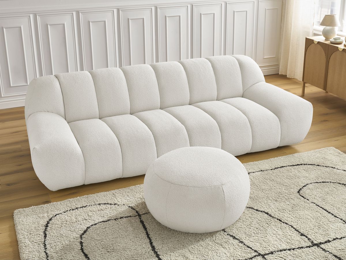 Bobochic Hayden Sofa 4-Sitzer mit Pouf Bouclé-Stoff Weiß