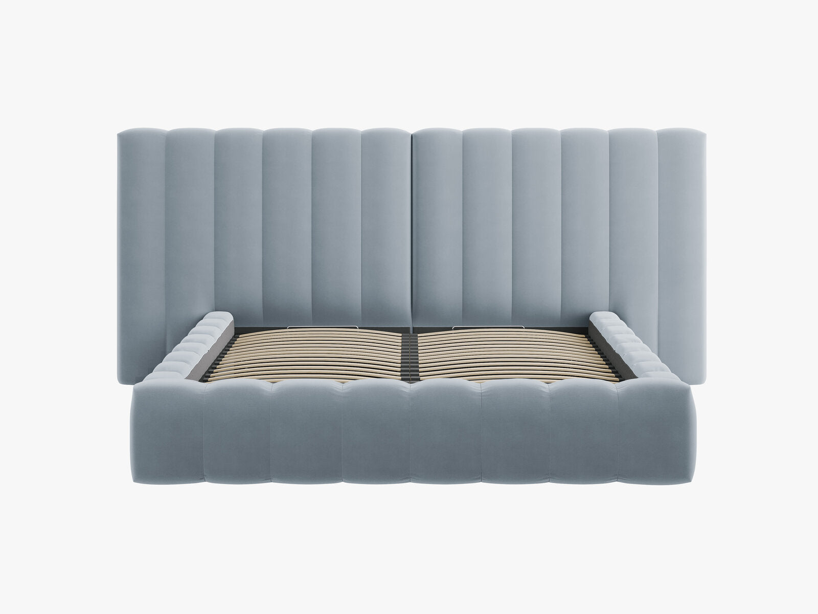 Micadoni Bett Kelp mit Doppelkopfteil Samt Bluvel Hellblau 140x200