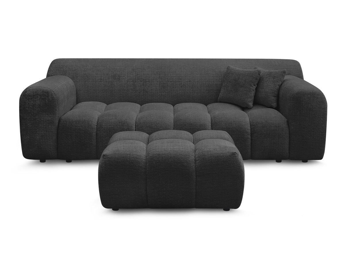 Bobochic Melisse Sofa 3-Sitzer mit Pouf Strukturstoff Schwarz