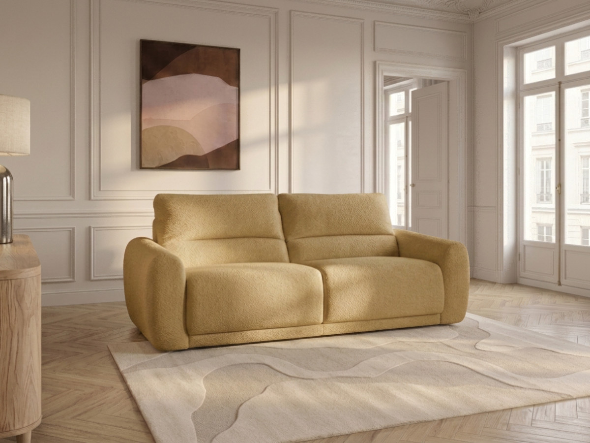 Bobochic Minorque Schlafsofa 2,5-Sitzer Chenille Gelb, Liegefläche 140 × 200 cm