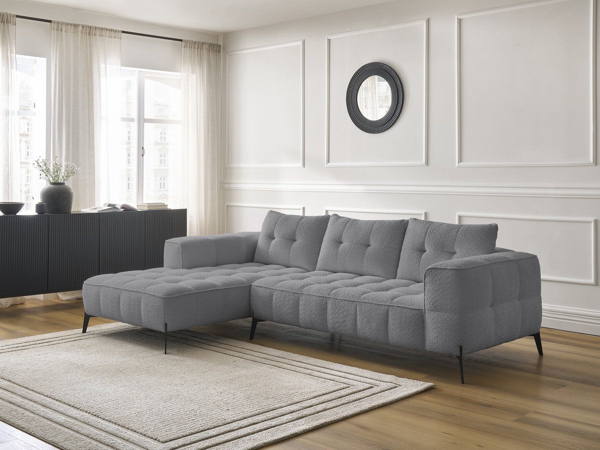Bobochic Anis Ecksofa Bouclé-Stoff Dunkelgrau Ecke links