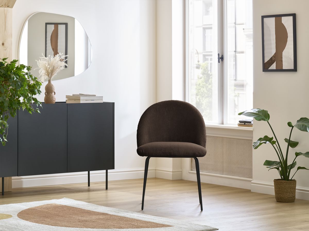 Bobochic Lalie Esszimmerstuhl mit Metallbeinen, schwarz Cordsamt Braun