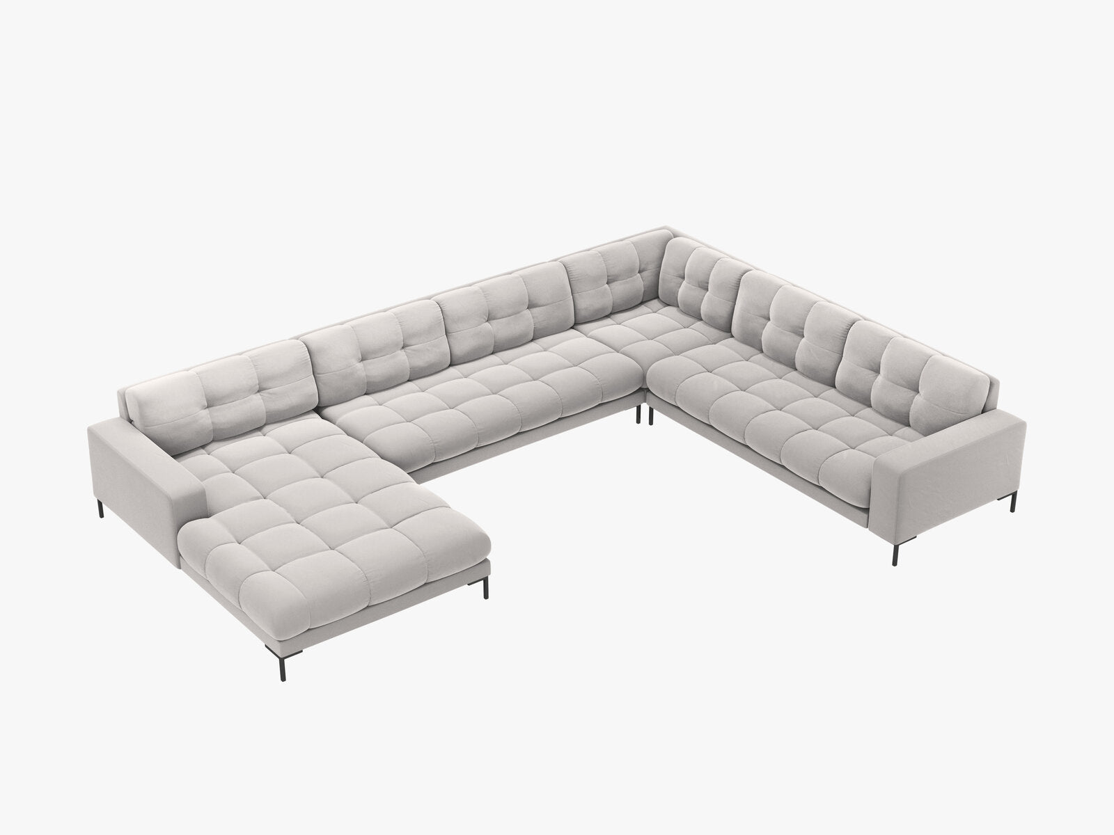 Micadoni Wohnlandschaft Mamaia 7-Sitzer Rechts Samt Bluvel Silber schwarze Beine