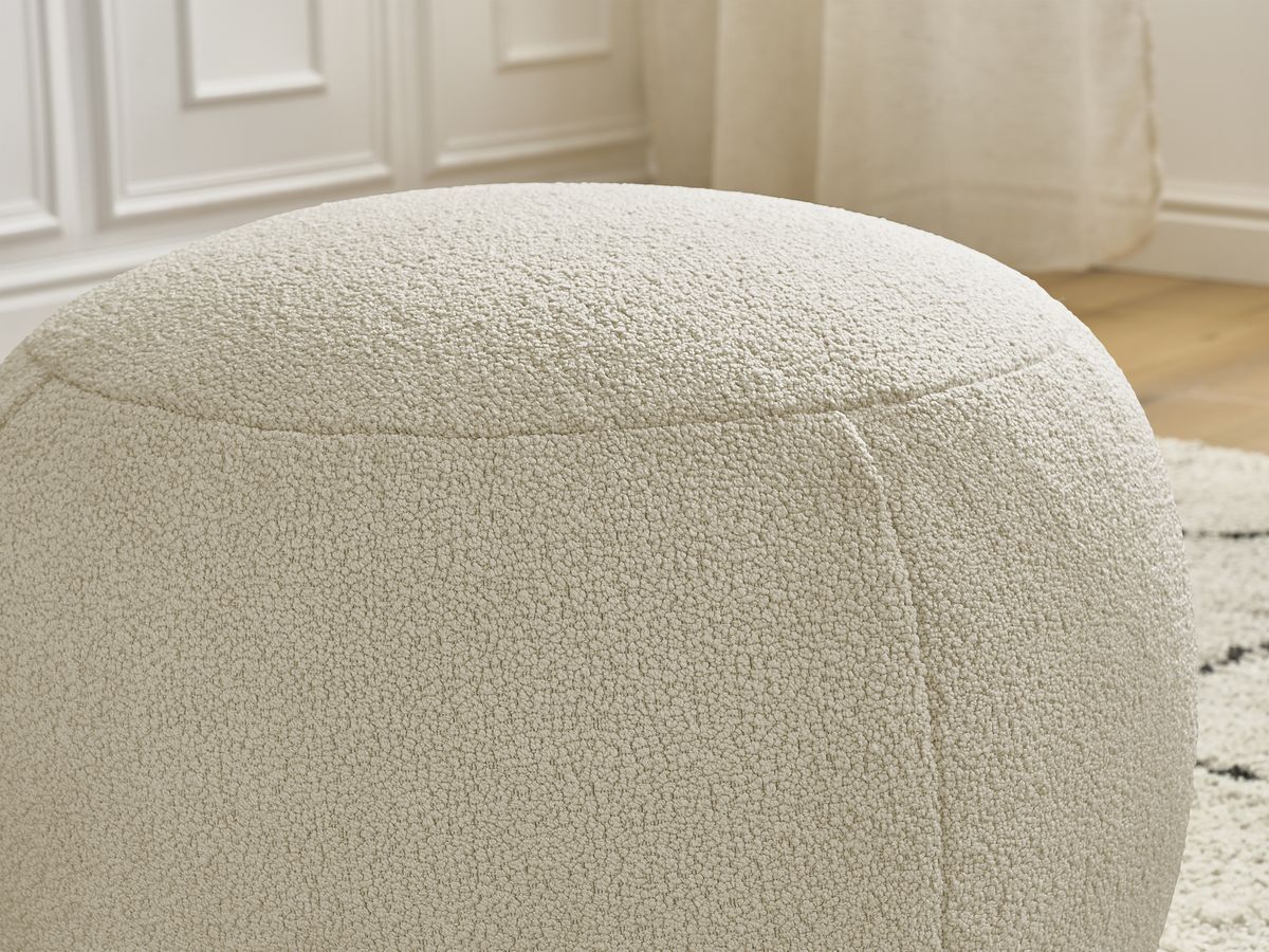 Bobochic Hayden Pouf, rund Bouclé-Stoff Beige, 60 cm