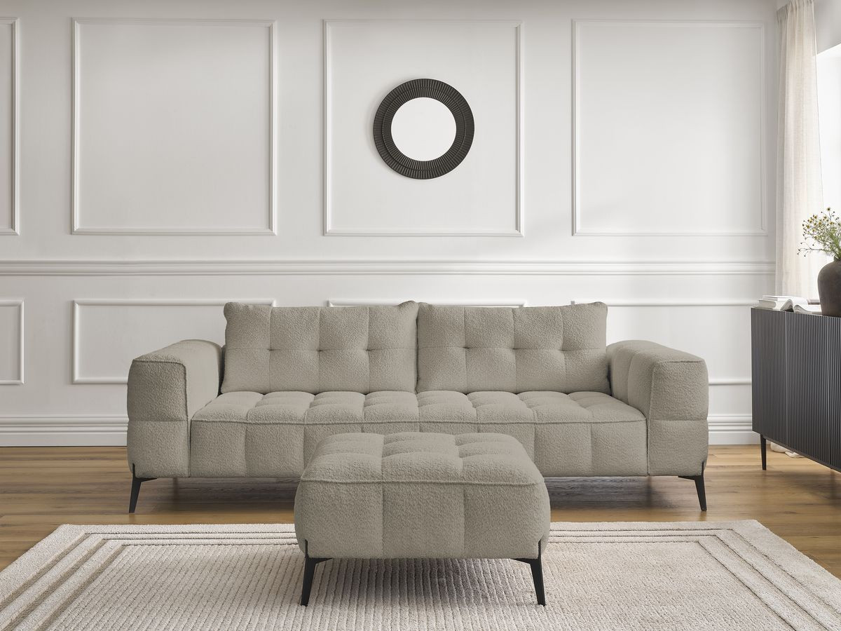 Bobochic Anis Sofa 3-Sitzer mit Pouf Bouclé-Stoff Taupe