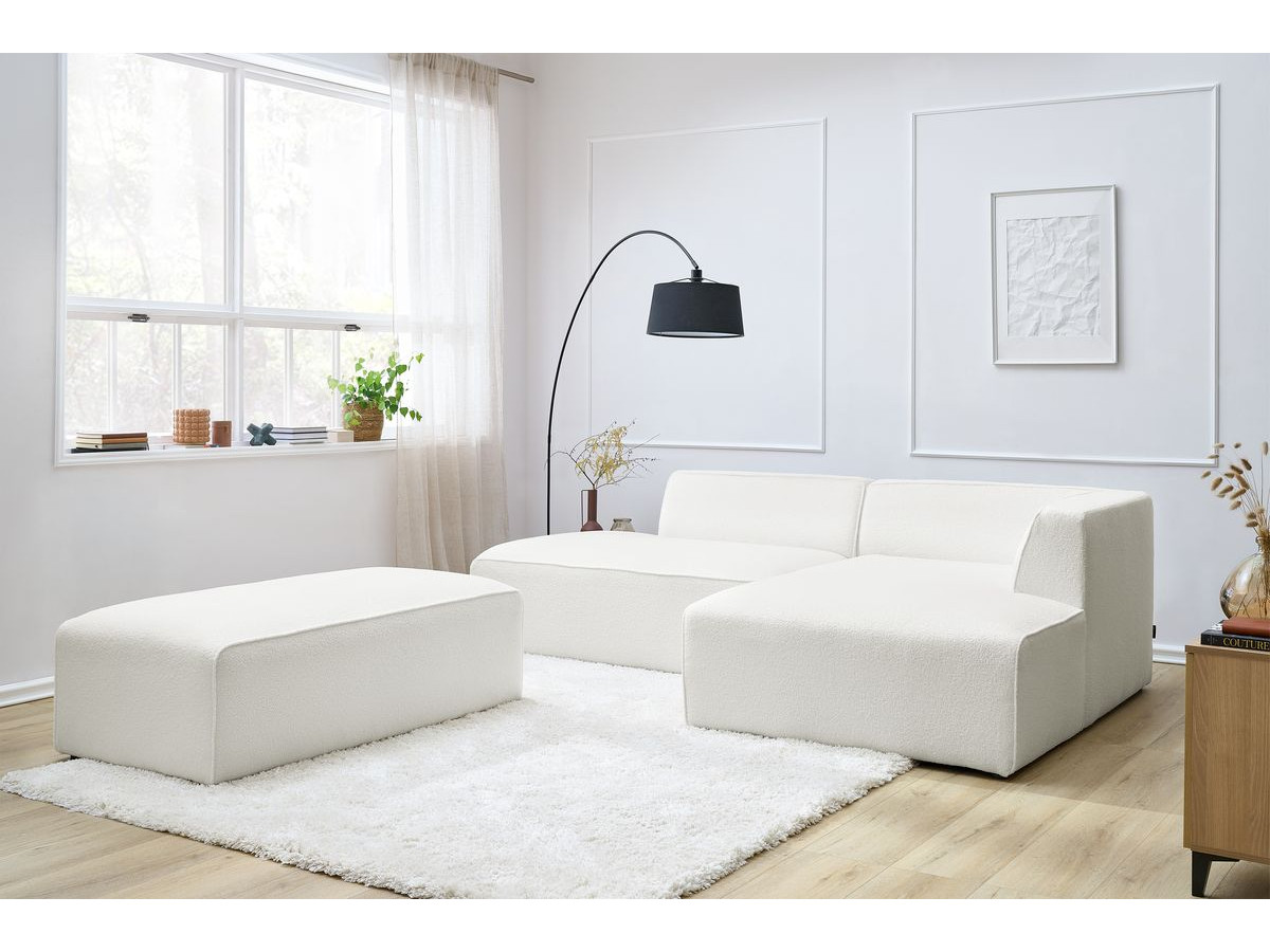 Bobochic Megeve Ecksofa mit Schlaffunktion und Pouf Bouclé-Stoff Weiß Ecke rechts