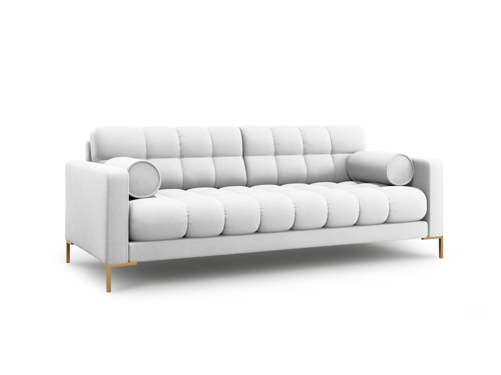 Cosmopolitan Design Sofa Bali 3-Sitzer Strukturierter Stoff Neve Hellgrau Beine Gold