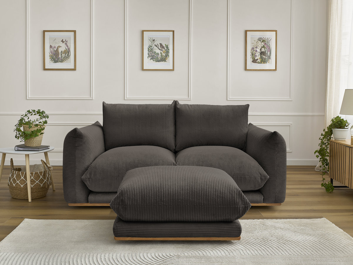 Bobochic Ernest Sofa 3-Sitzer mit Pouf 193 × 106 cm Cordsamt Taupe