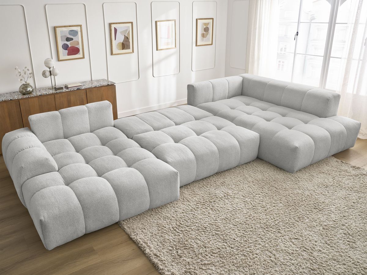 Bobochic Everest Wohnlandschaft, 14 Kissen Melange-Stoff Hellgrau Ecke links
