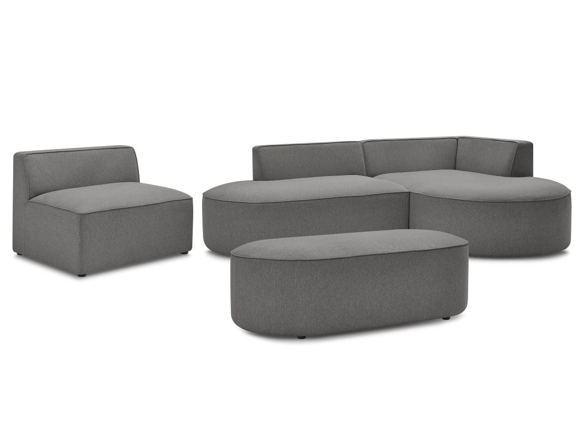 Bobochic Rousseau Ecksofa mit Sofamodul und Pouf Melange-Stoff Dunkelgrau Ecke rechts