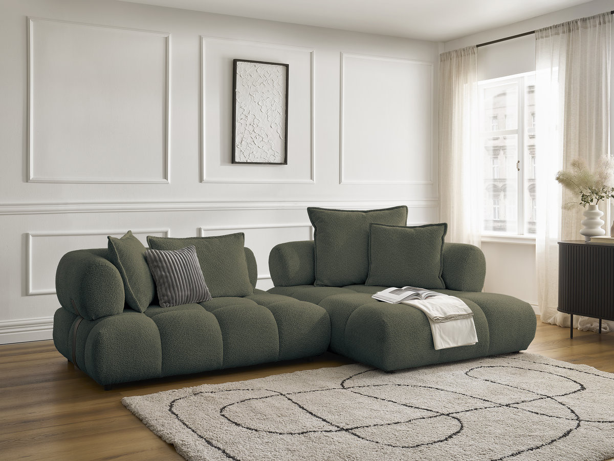 Bobochic Alya Ecksofa Bouclé-Stoff Grün Ecke rechts