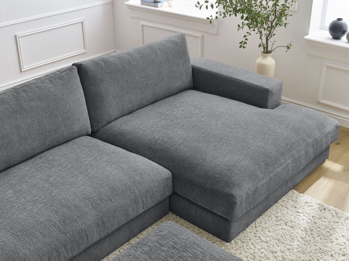 Bobochic Leonard Wohnlandschaft mit Pouf 349 × 159 cm Strukturstoff Dunkelgrau