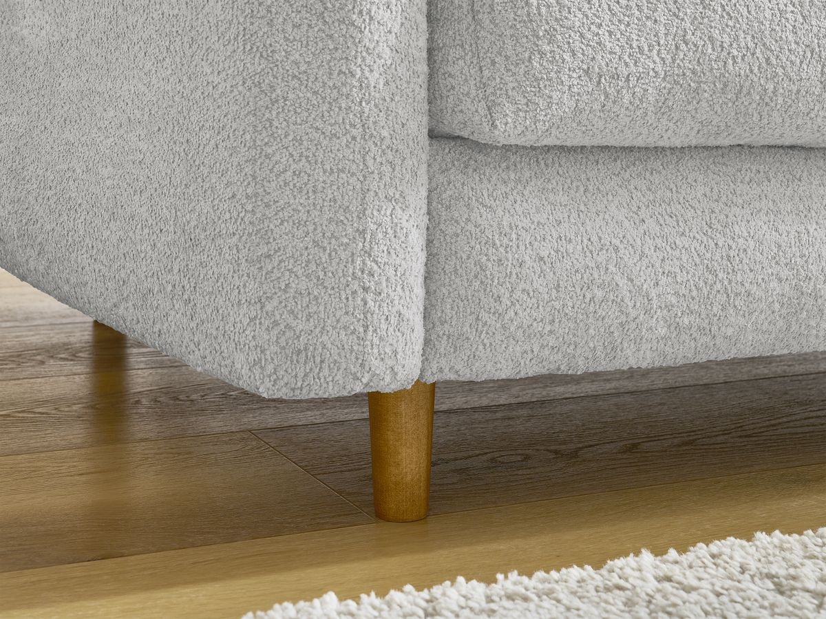 Bobochic Cocoone Ecksofa mit Schlaffunktion und Bettkasten Bouclé-Stoff Hellgrau, Liegefläche 160 × 200 cm