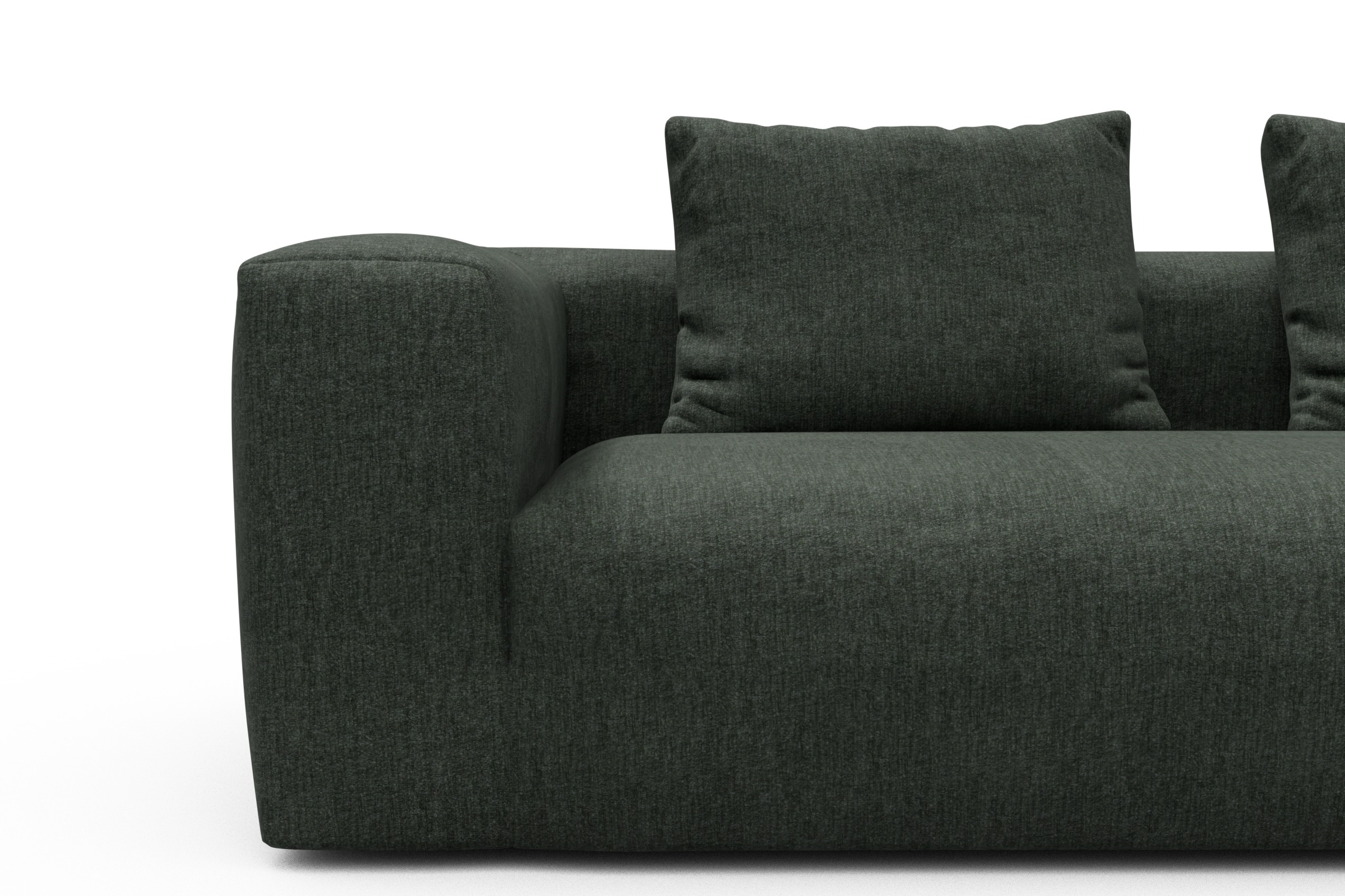 Wohnlandschaft Fred Chaiselongue rechts mit 2-Sitzer und lange Armlehne links Aivi-Pine-Green