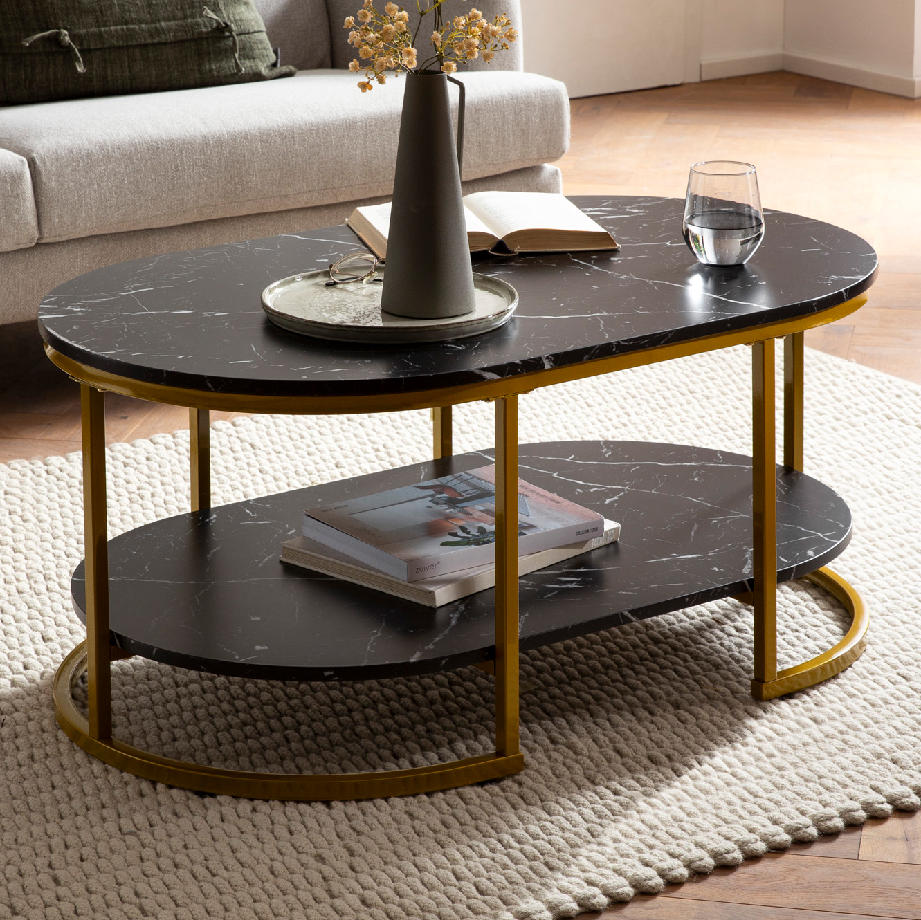 Couchtisch Heimey Marmoroptik Schwarz 100 × 60 × 45 cm