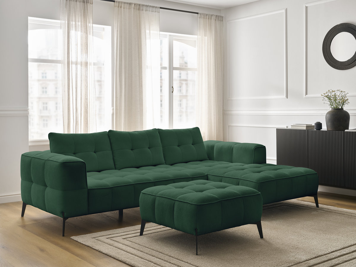 Bobochic Anis Ecksofa mit Pouf Strukturstoff Grün Ecke rechts
