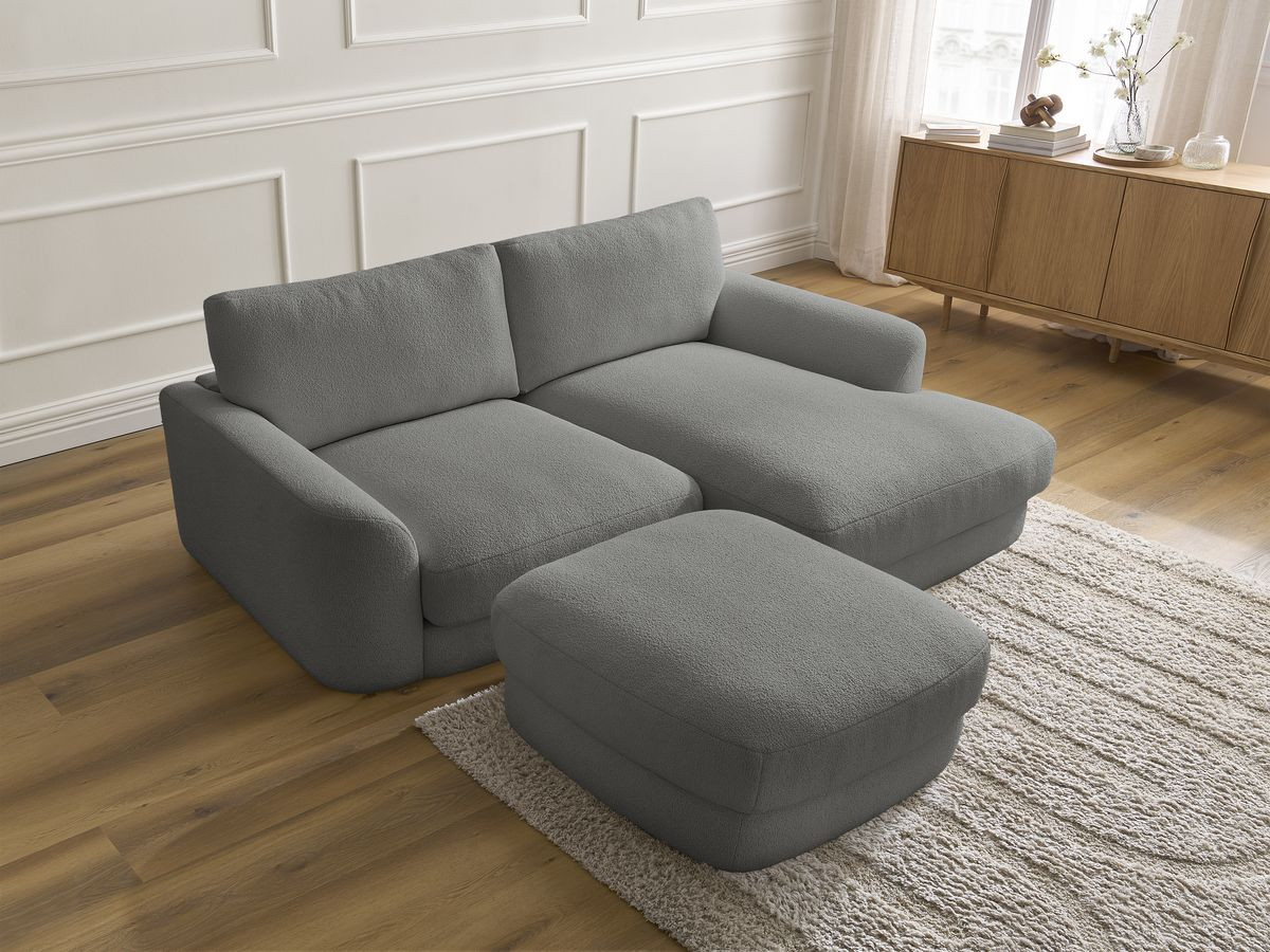 Bobochic Leonore Ecksofa mit Pouf Bouclé-Stoff Dunkelgrau Ecke rechts