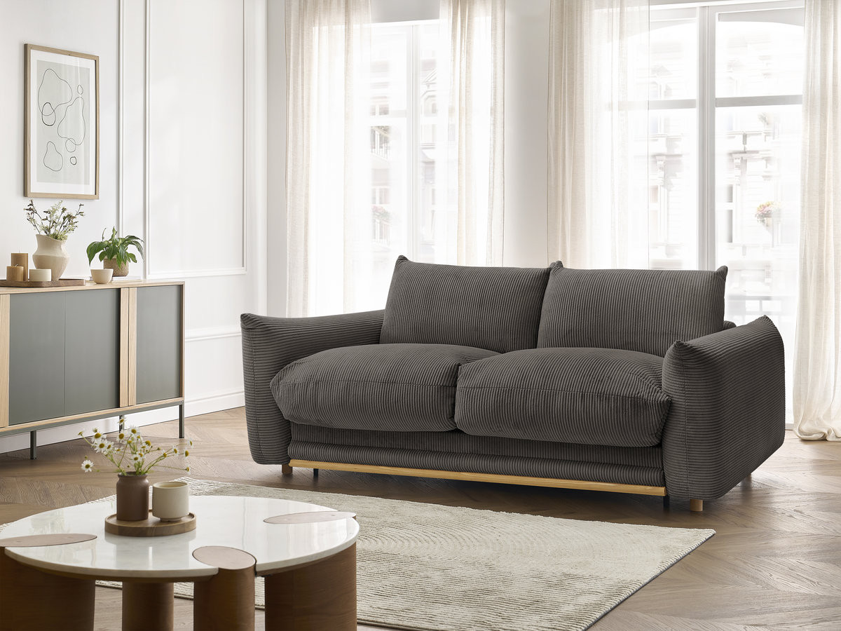 Bobochic Ernest Schlafsofa 3-Sitzer, Liegefläche 140 / 160 × 190 cm Cordsamt Taupe, Liegefläche 140 × 190 cm