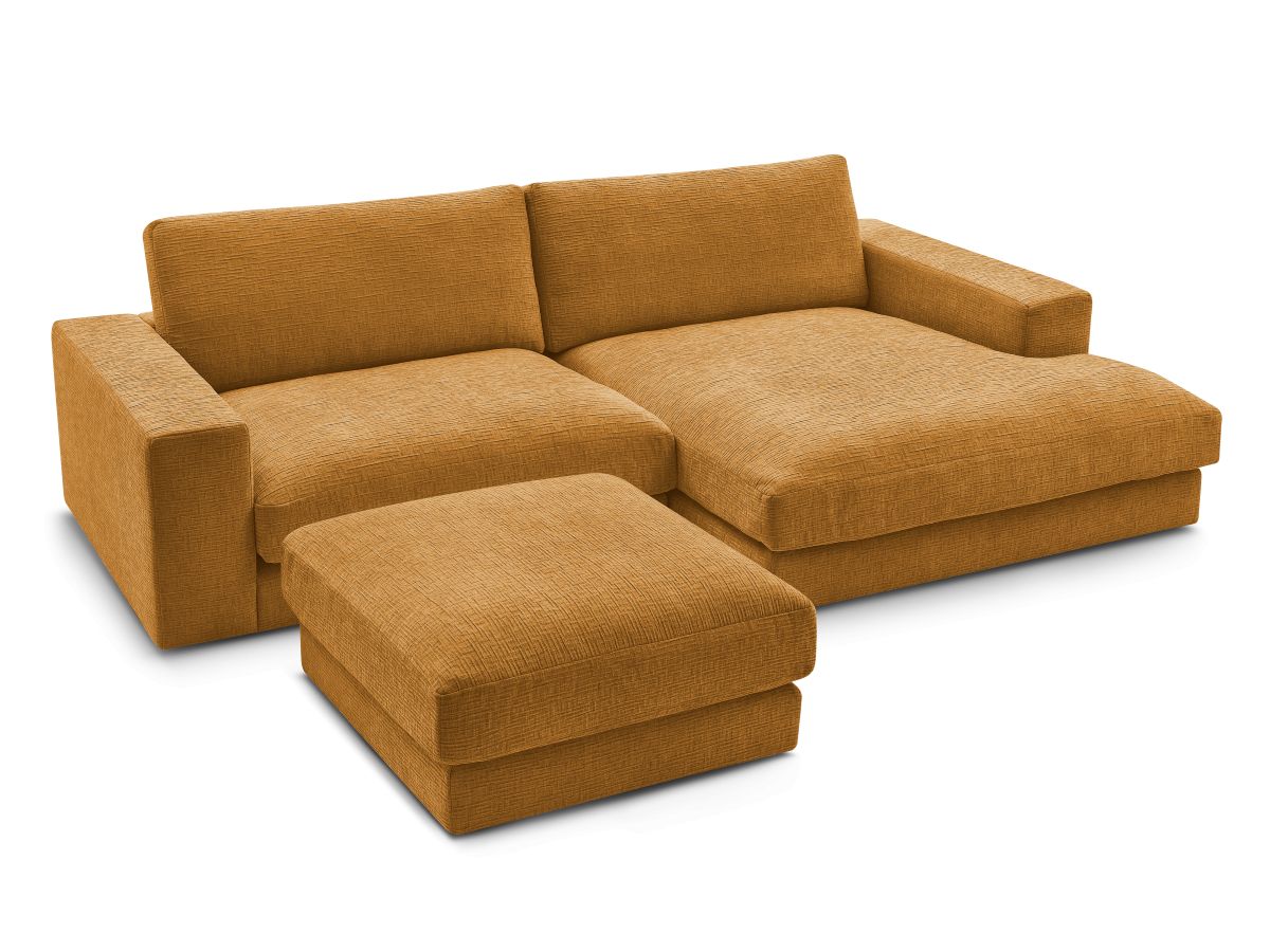 Bobochic Leonard Ecksofa mit Pouf 274 × 159 cm Strukturstoff Gelb Ecke rechts