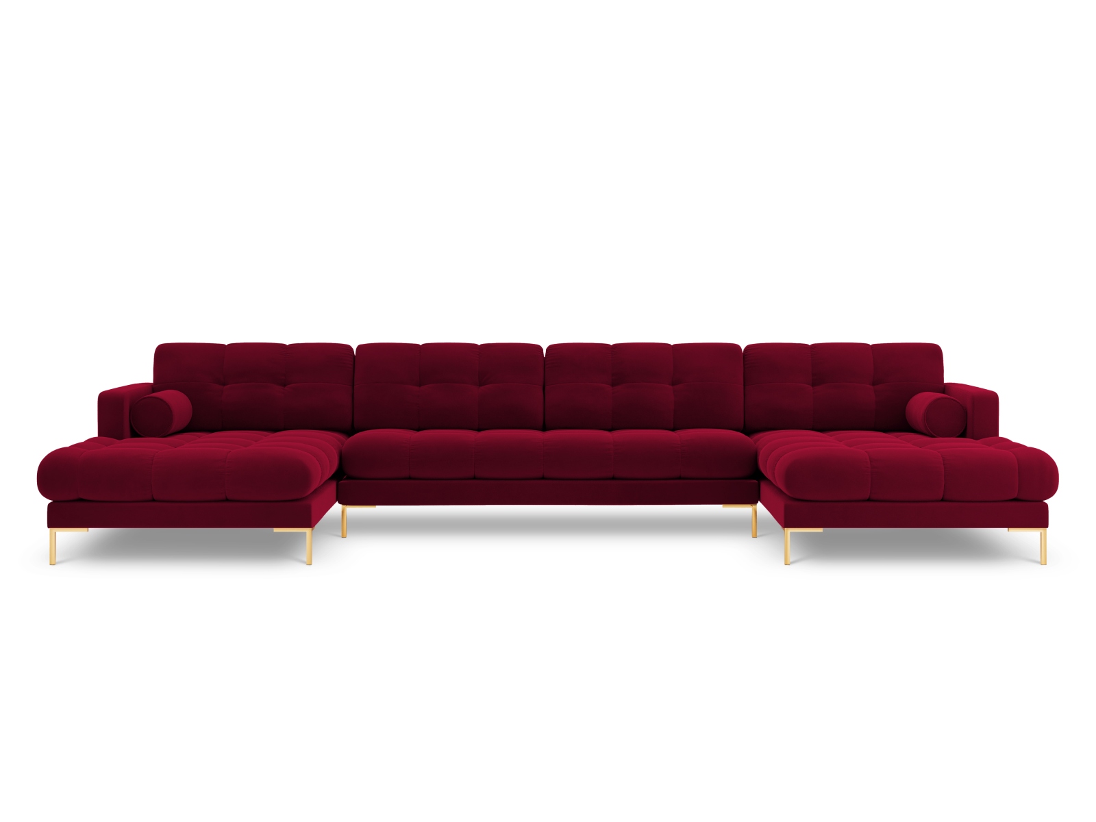 Cosmopolitan Design Panoramasofa Bali 7-Sitzer 383 cm Samt Bluvel Rot Beine Gold