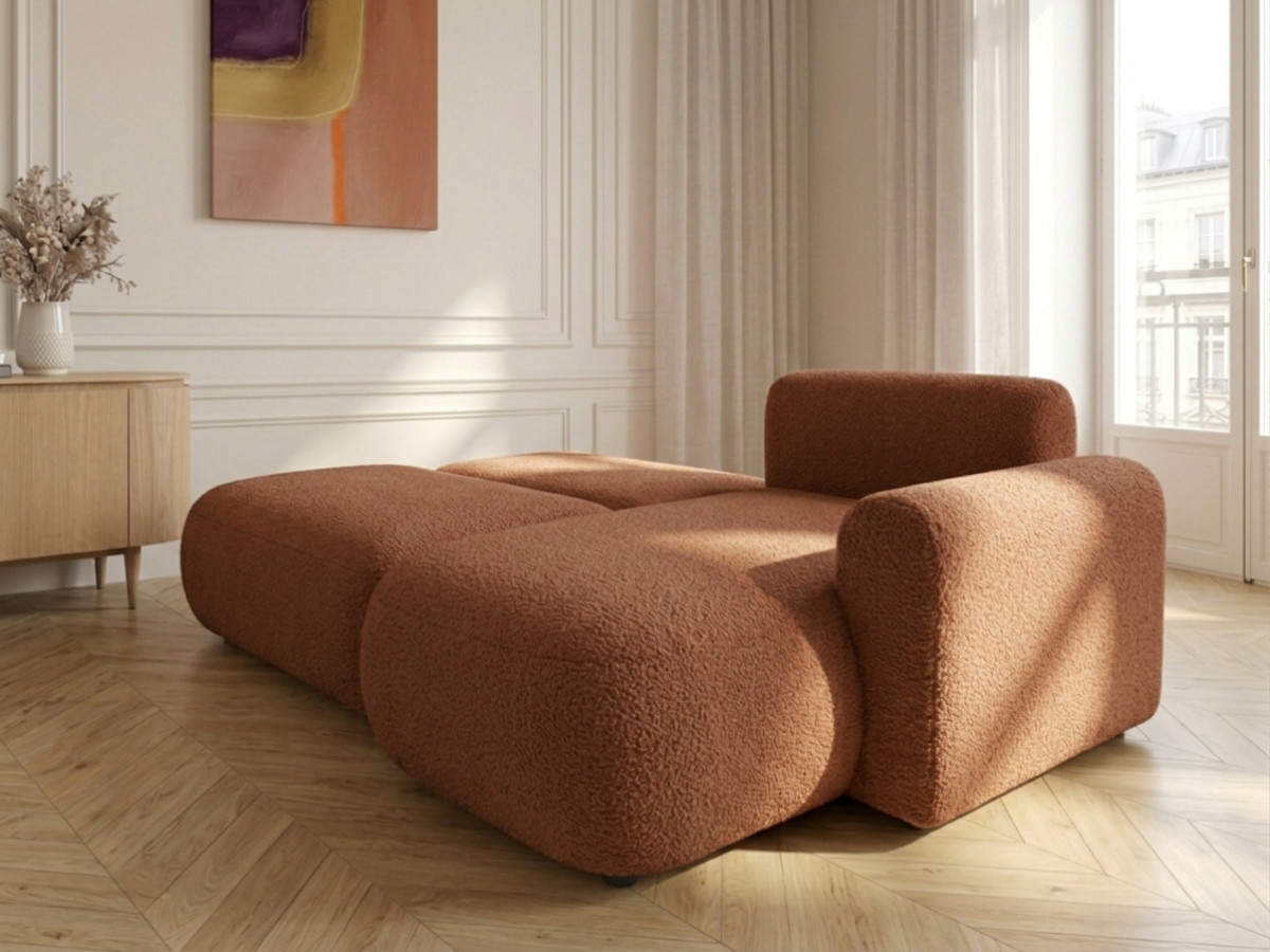 Bobochic Tango Ecksofa mit Schlaffunktion und Bettkasten Bouclé-Stoff Orange Ecke rechts