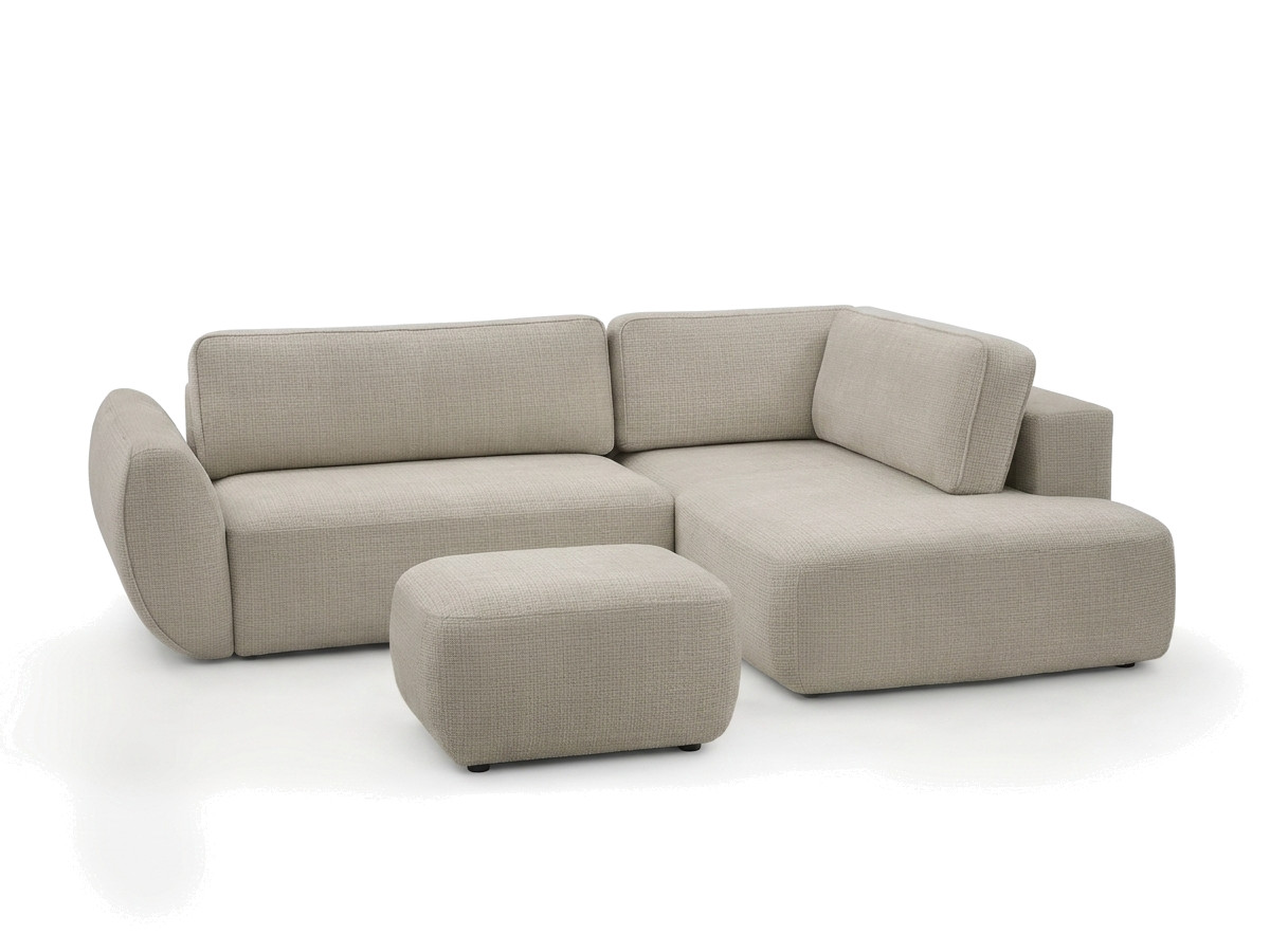 Bobochic Denise Ecksofa mit Schlaffunktion und Bettkasten und Pouf 256 × 197 cm Strukturstoff Beige Ecke rechts