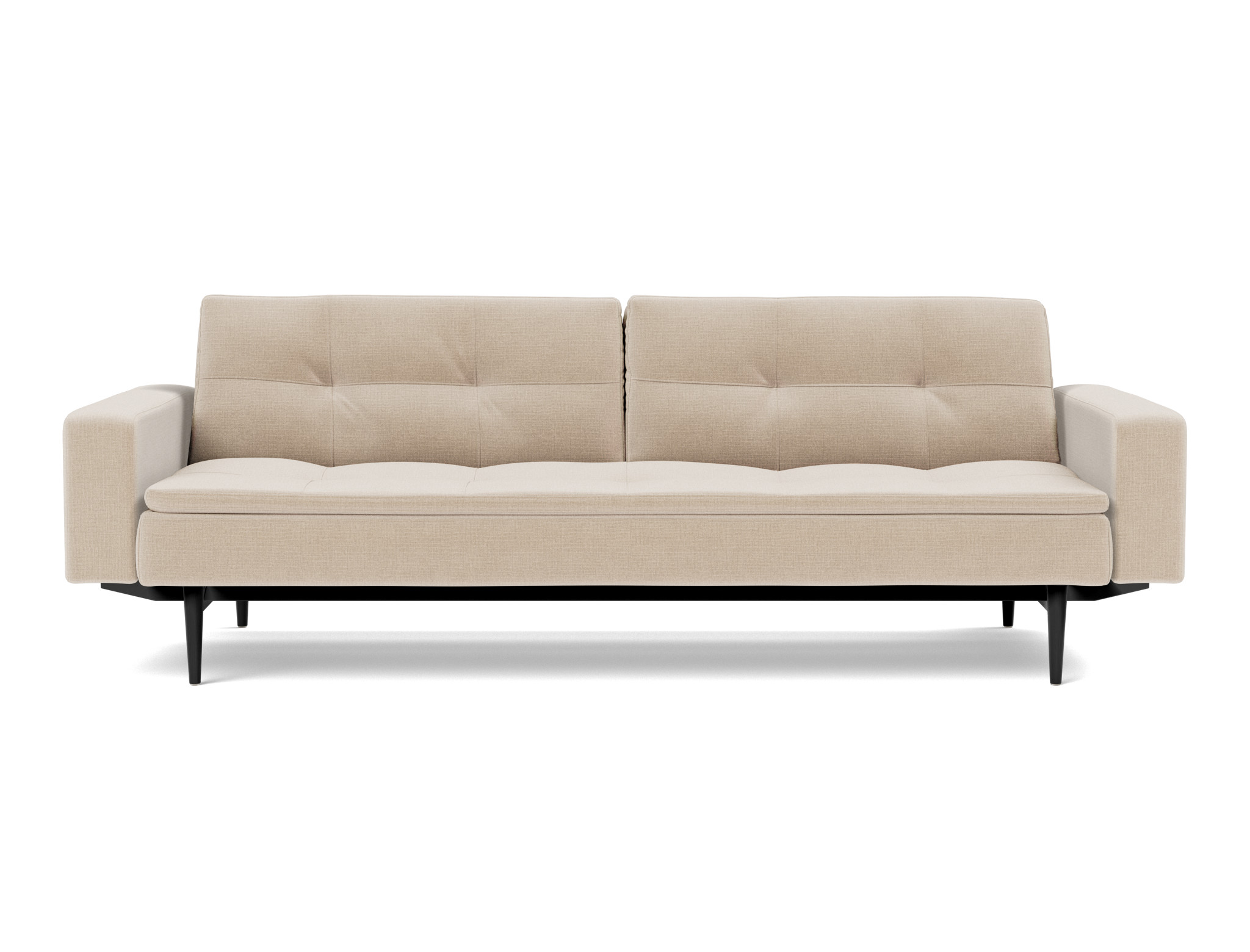 Schlafsofa Dublexo mit Armlehnen Chenille Esina 410-Almond-Beige Beine Styletto Eiche schwarz