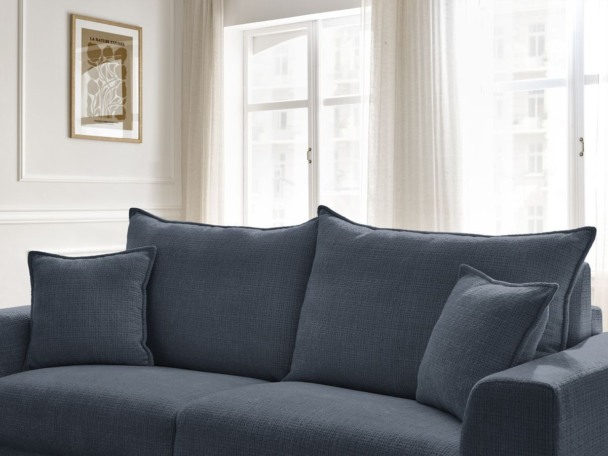 Bobochic Augustin Schlafsofa 3-Sitzer Strukturstoff Dunkelblau, Liegefläche 140 × 200 cm