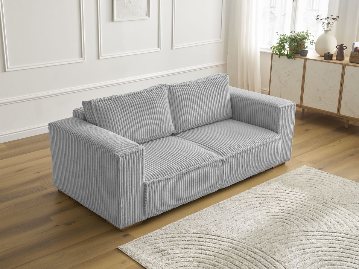 Bobochic Chelsea Sofa 2-Sitzer Breitcord weich Hellgrau