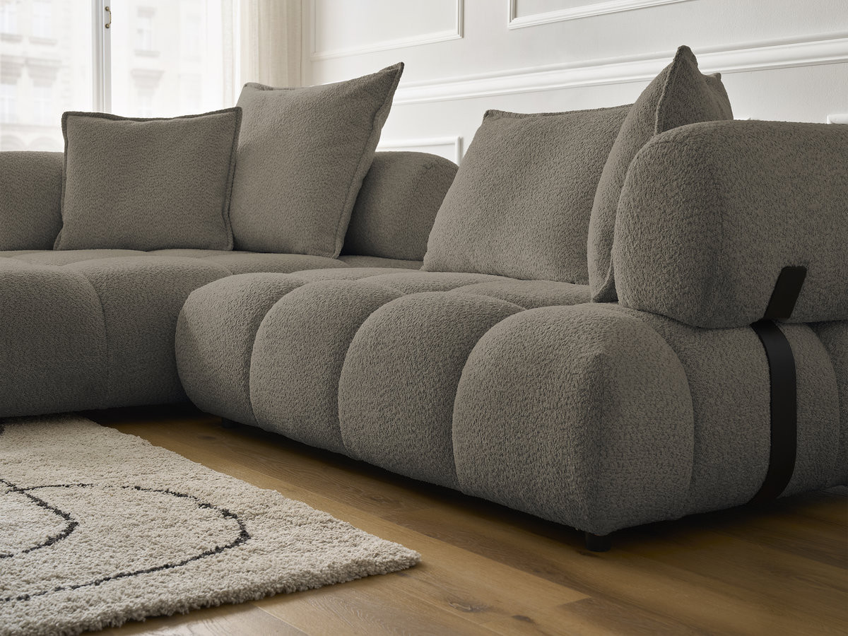 Bobochic Alya Ecksofa Bouclé-Stoff Taupe Ecke links
