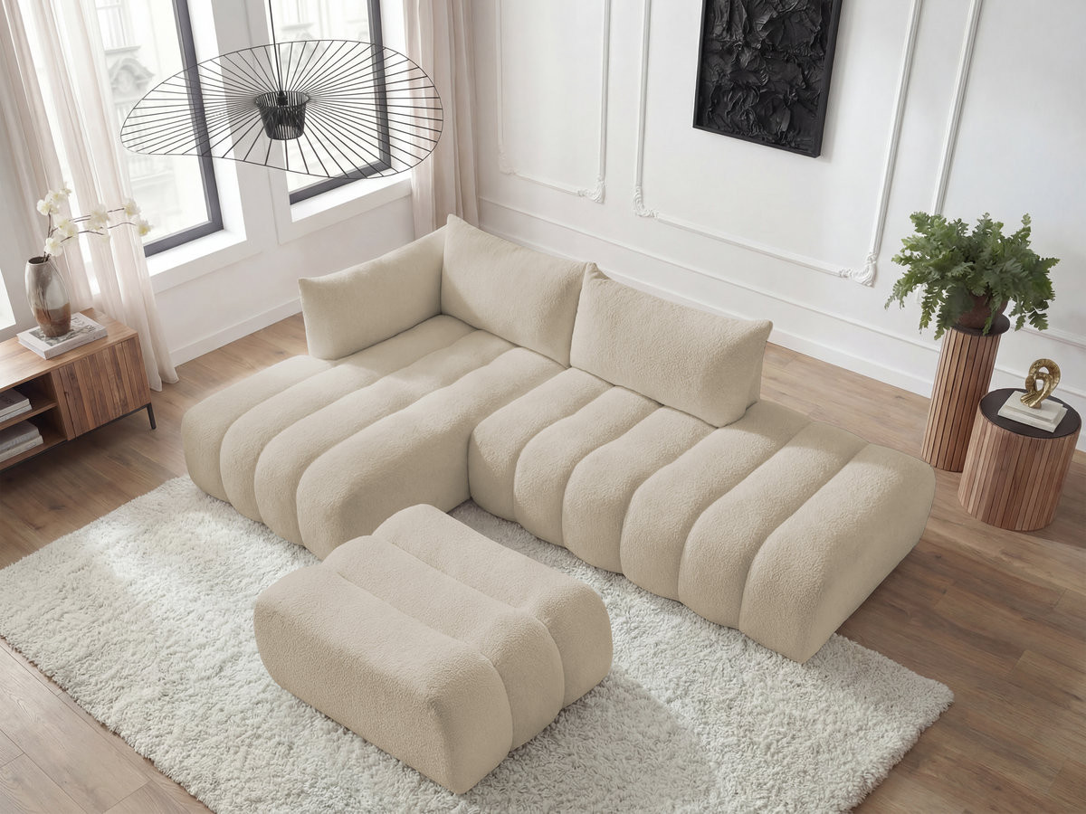 Bobochic Azra Ecksofa mit Pouf 319 × 178 cm Bouclé-Stoff Beige Ecke links