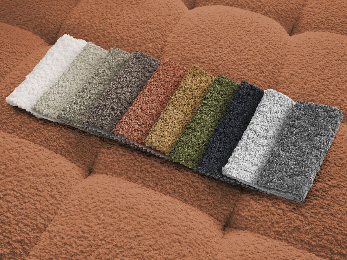 Bobochic Anis Ecksofa Bouclé-Stoff Orange Ecke rechts