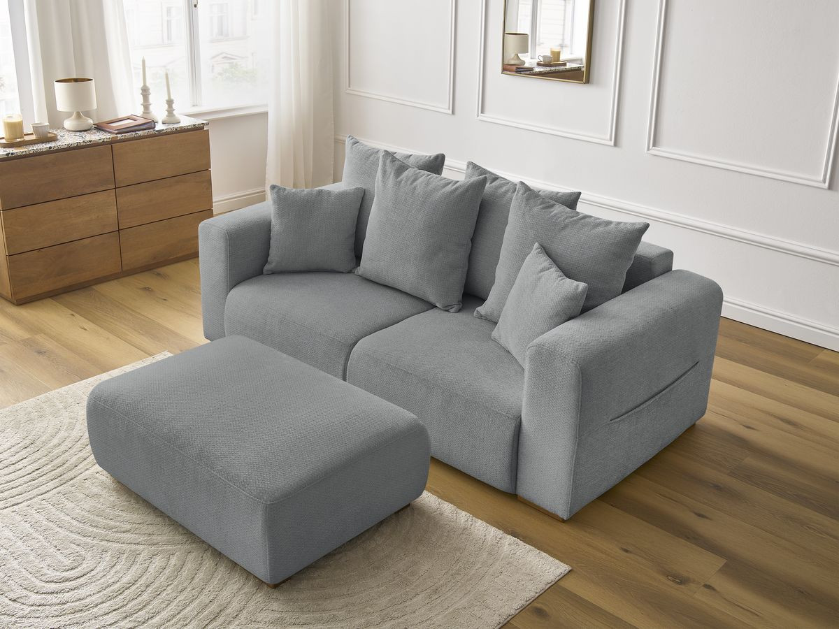 Bobochic Sidonie Sofa 3-Sitzer mit Pouf Melange-Stoff Dunkelgrau