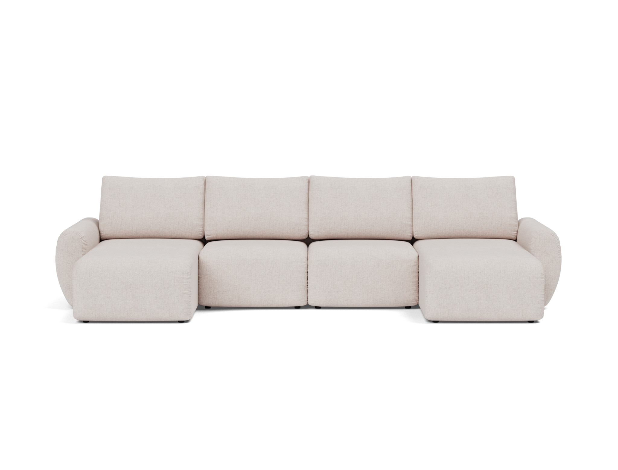 Schlafsofa Norum U-Form mit Curve-Armlehnen Strukturierter Stoff Weda 300-Weda-Sand