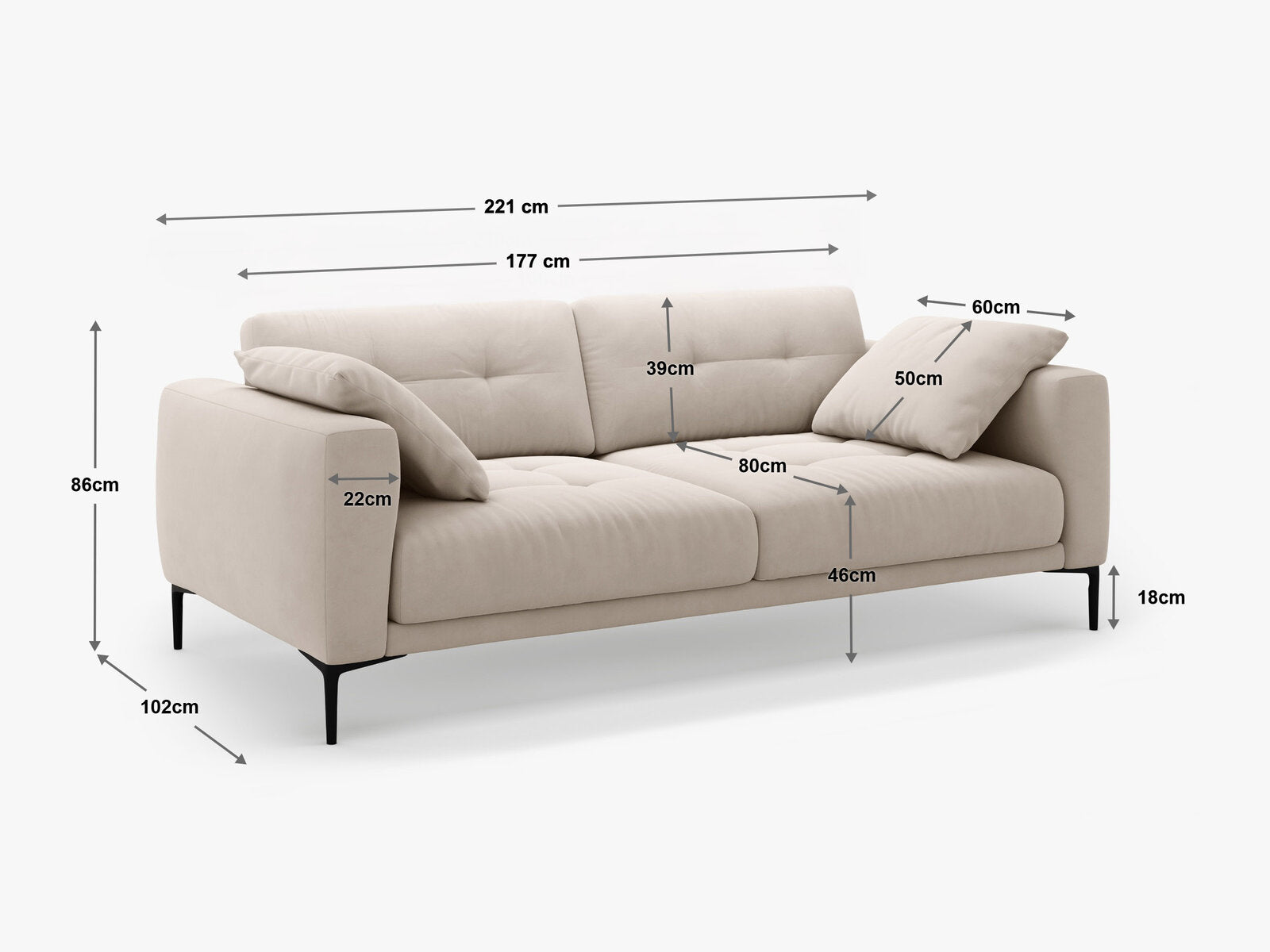 Micadoni Sofa Bemy 4-Sitzer Samt Grün