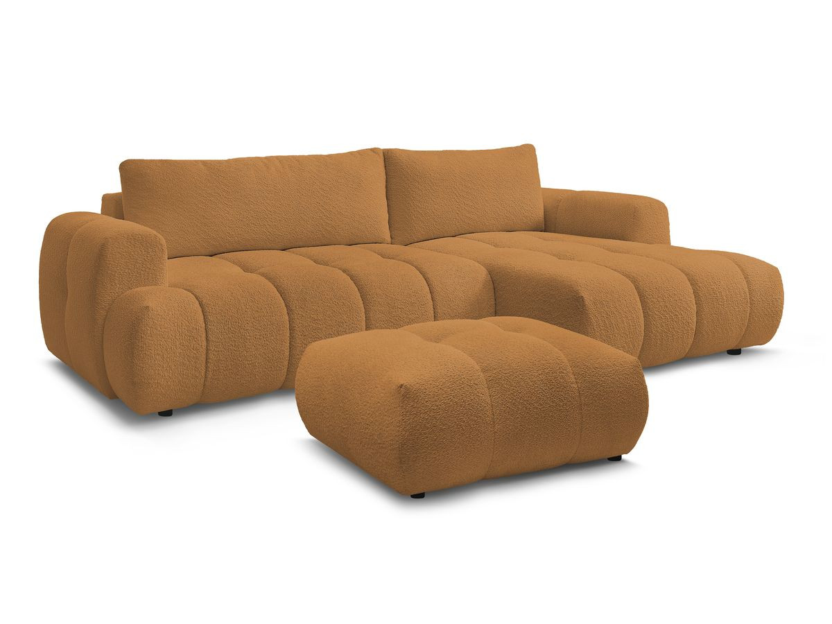 Bobochic Fuji Ecksofa mit Schlaffunktion und Bettkasten und Pouf 292 × 160 cm Bouclé-Stoff Gelb Ecke rechts