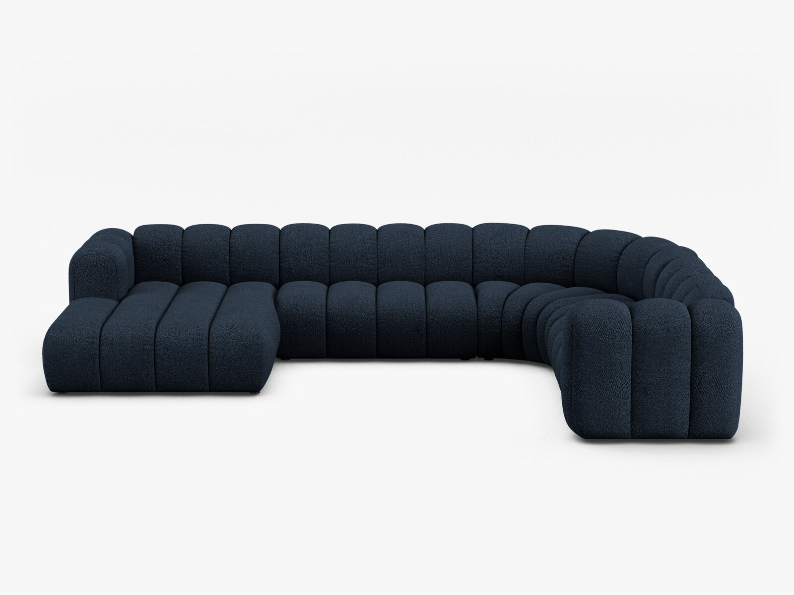 Micadoni Modulares Panorama Ecksofa Lupine 6-Sitzer Rechts Boucle Baloo Dunkelblau